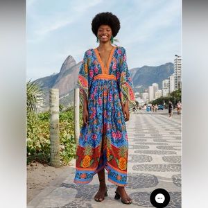 Blue Pineapple Garden Kaftan Maxi Dress